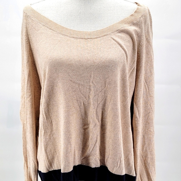 GAP Womens XXL Color Block Sweater Boxy Oversized Cream Black Tan Plus Size 2X - Picture 1 of 7